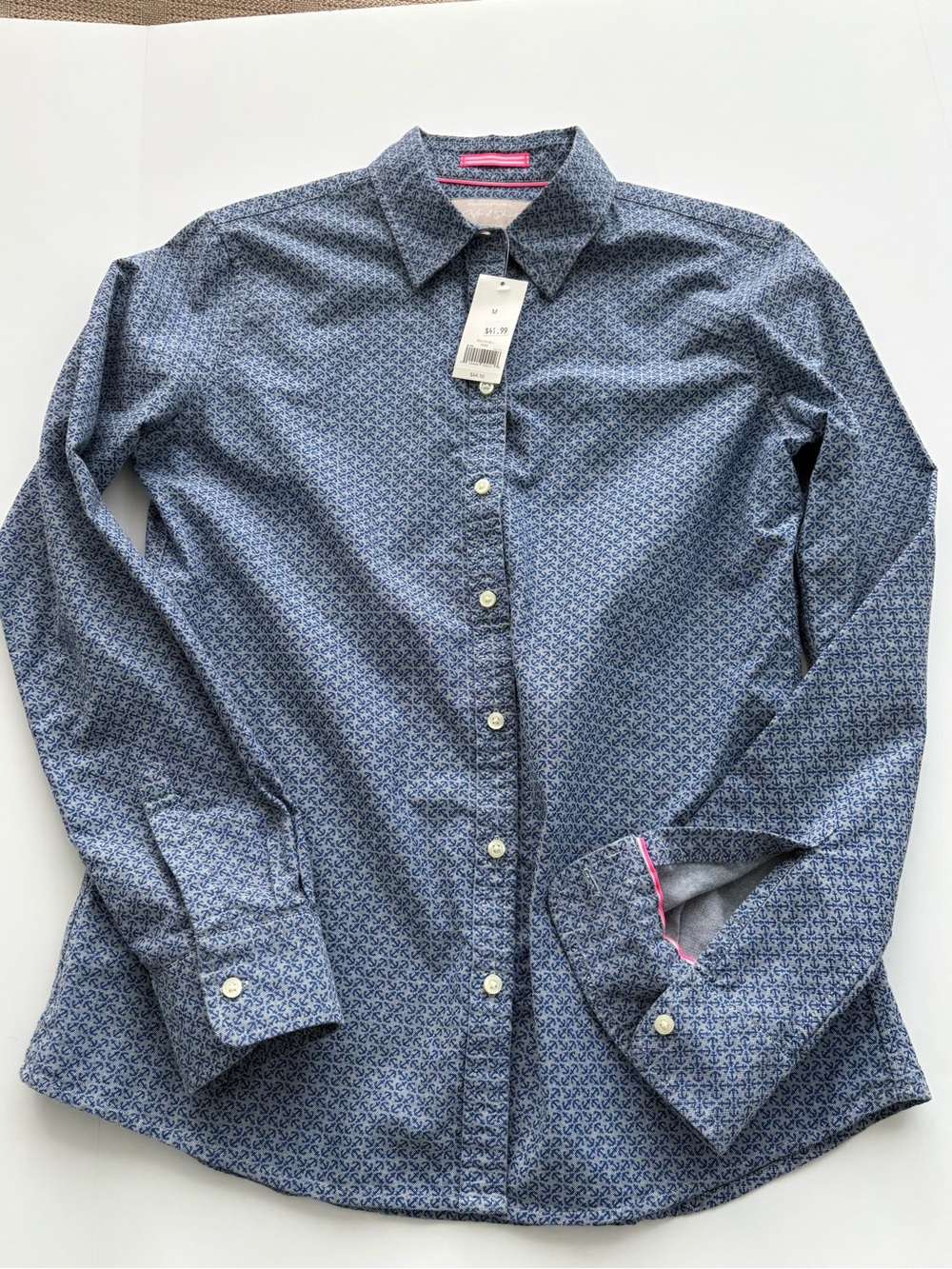 Banana Republic NWT Blue Print Oxford Shirt 100% Cotton Button Front Size M - Picture 10 of 12
